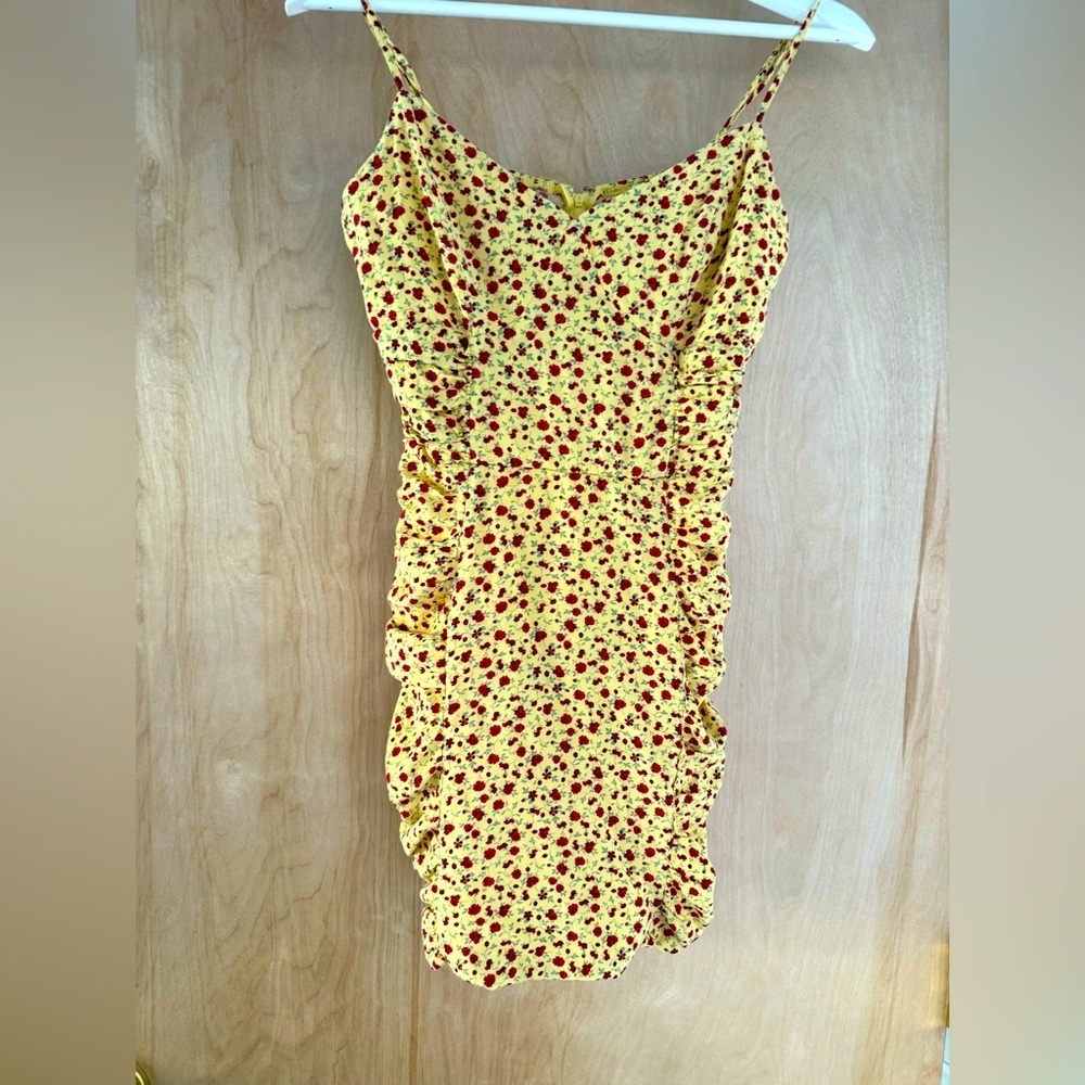 Row A Floral Yellow Dress with Ruching: Eligible 3/$25 - Picture 2 of 14